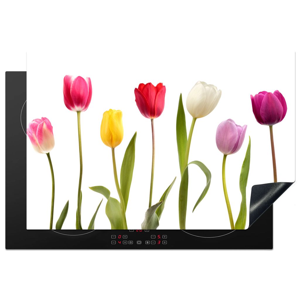 KitchenYeah Herdabdeckplatte Tulpen - Blumen - Weiß - Stilleben , 78x52cm, Küche Deko, Glaskeramikkochfeld Herdabdeckung, Abdeckplatte fùr Koc...