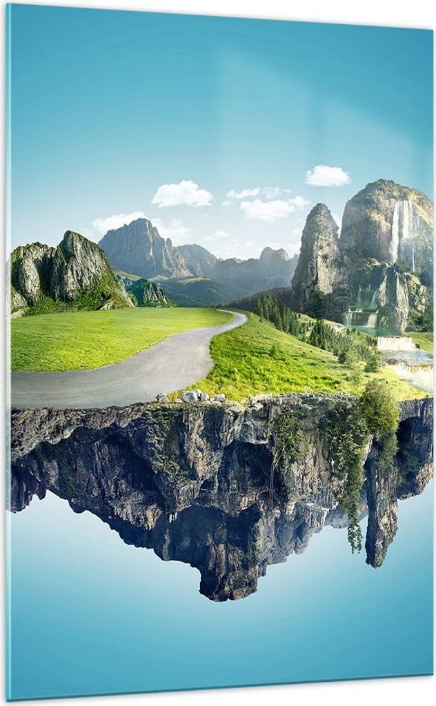 Bilder auf glas - Einteilig - Levitation Berg Wasserfall Himmel - 70x100cm - Glasbilder - Wandbilder - Bilder - Wanddekoration aus Glas - Glas Bild...