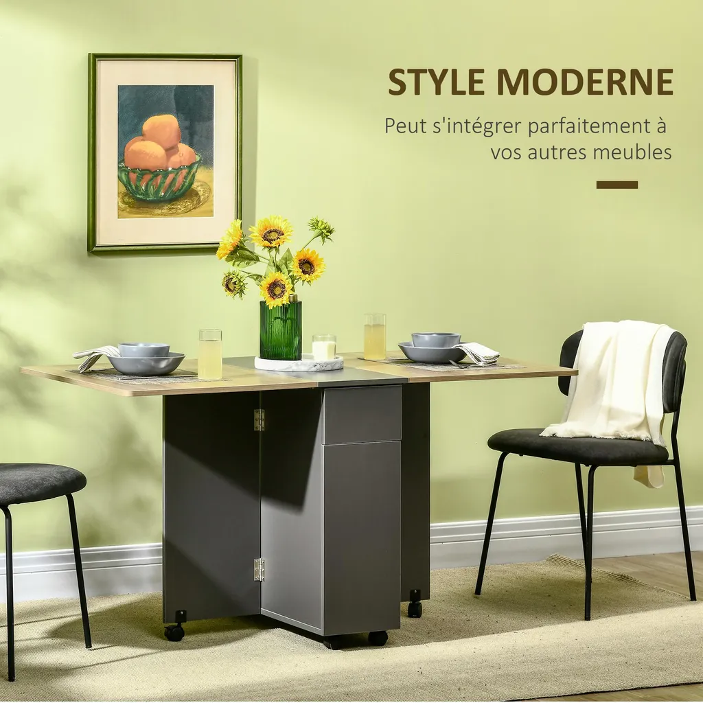 Table à manger modulable avec roulettes et placards de rangement 140cm - 6