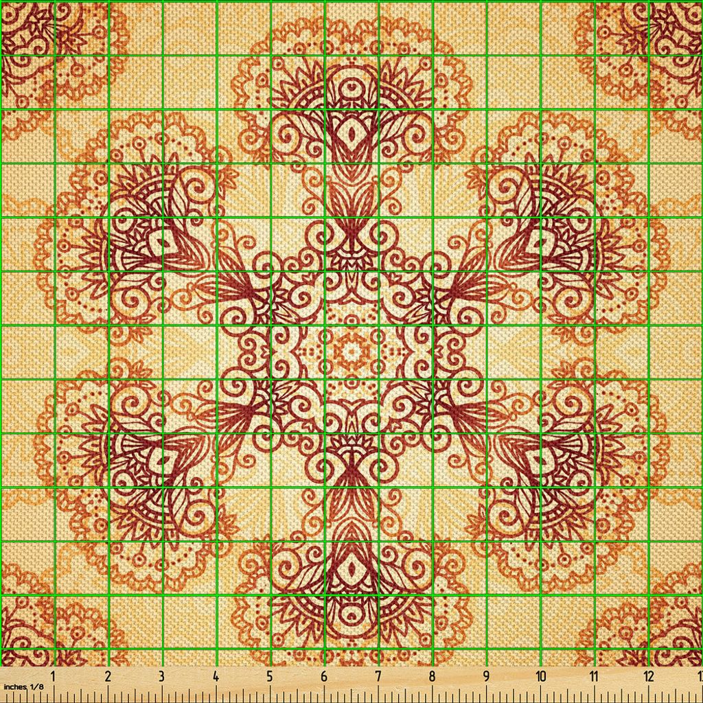 ABAKUHAUS Ethnisch Satin Stoff als Meterware, Ornate Vintage Circular Motiv in Mehndi Stil Henna Tattoo Mandala inspiriert, 1 M (148 x 100 cm), Dar...