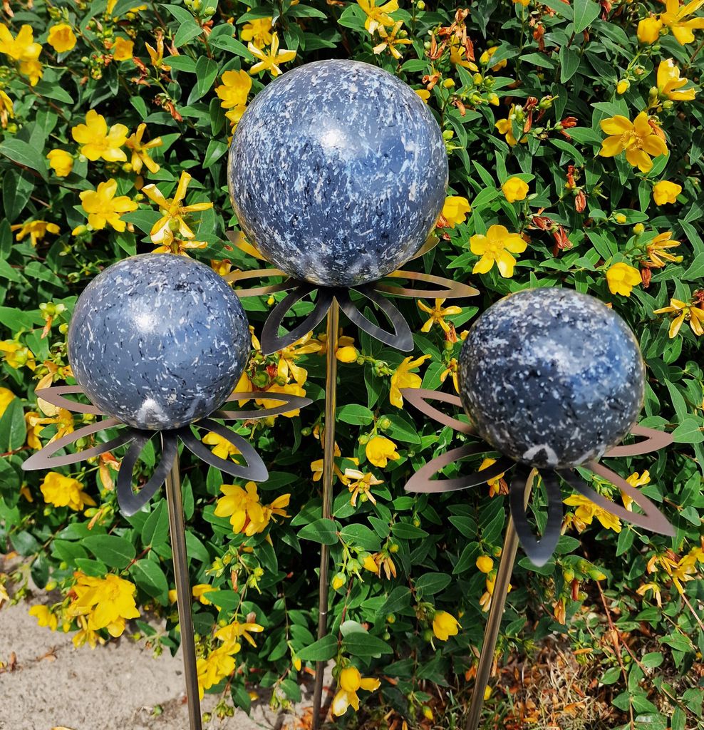 Blütenzauber Paris Rosenkugel 15/10/10 cm Edelstahl anthrazit Gartenstecker mit Stab 80 cm