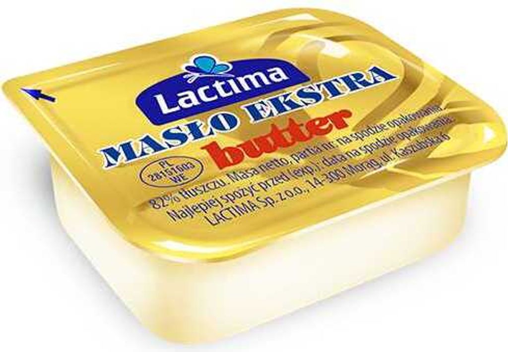 A single serving container of butter with its lid on.