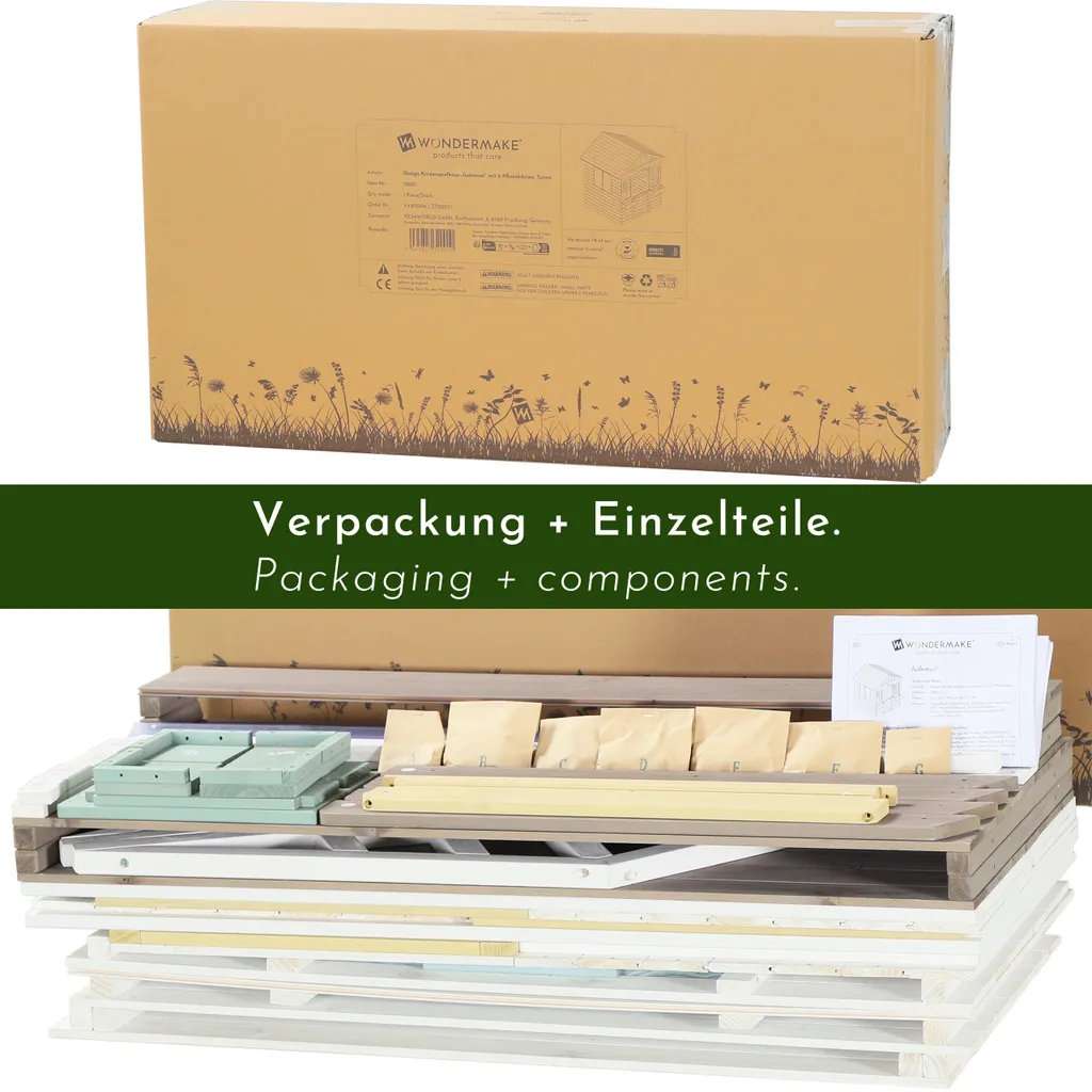Cabane bois enfant WONDERMAKE résistante intempéries avec jardinières - 9