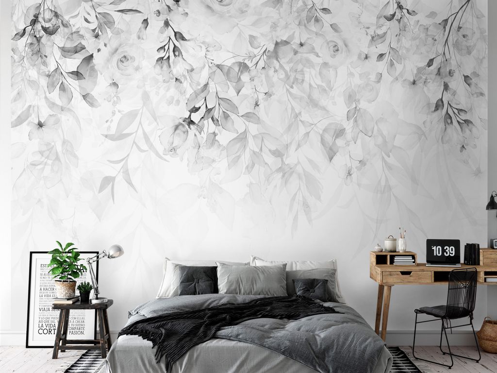 Vlies Fototapete Blätter 300x210 cm Tapeten Wandtapete XXL Rose Natur Pflanzen Botanik wie gemalt b-A-0697-a-d