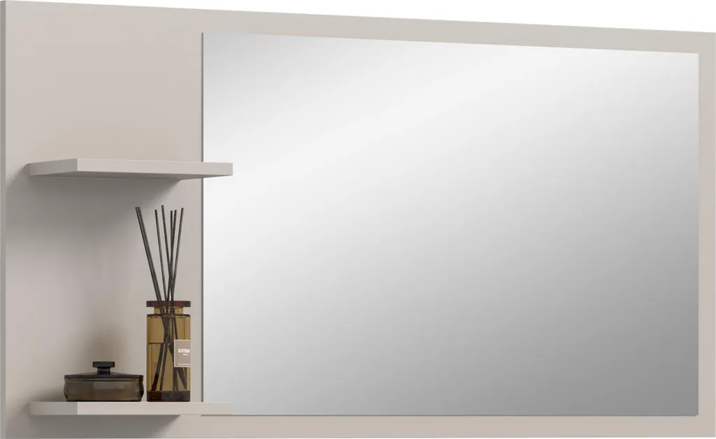 Coiffeuse murale avec miroir et 2 tablettes de rangement ton cachemire