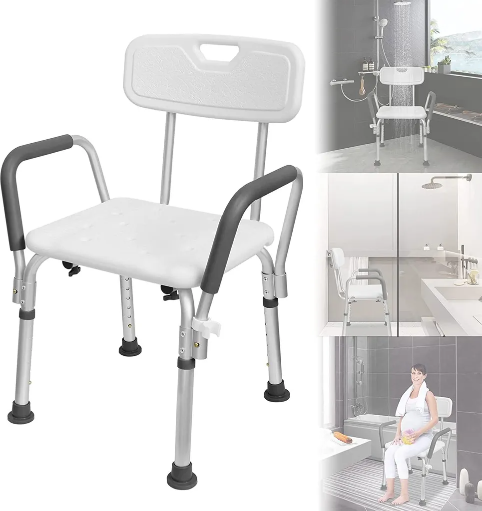ACXIN Tabouret de Douche Médical avec Dossier et Accoudoirs Réglable