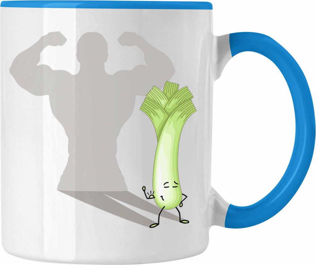 Trendation - Gym Tasse Fitness Geschenk Lauch Schatten Muskeln (Blau)