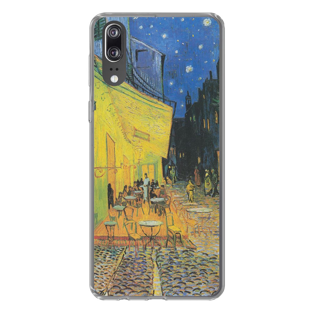 MuchoWow Handyhülle Schutzhülle Hülle für Huawei P20 Caféterrasse bei Nacht - Vincent van Gogh Silikon Softcase Handy Hülle - Hardcover