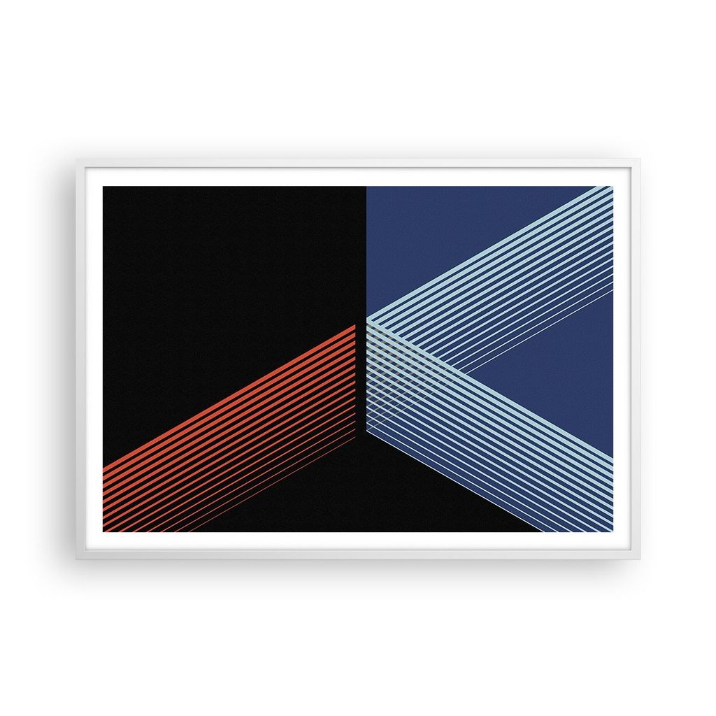 Gerahmtes Poster - Weißer Rahmen - Abstraktion Schwarz Blau - 100x70 cm - Wand Bild - Wanddeko - Wandbilder - Kunstposter - Wandposter - Bilderrah...