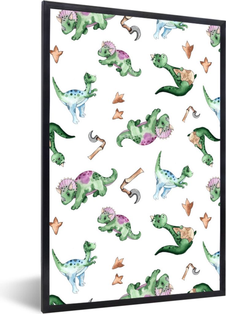MuchoWow Gerahmtes Poster Kinderzimmer - Dinosaurier - Fuß - Jungen - Mädchen - Kinder 40x60 cm - Poster mit Schwarzem Bilderrahmen Wandposter ...