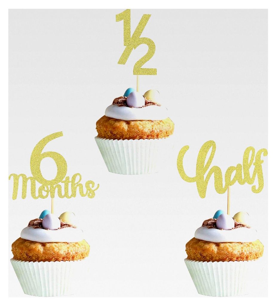 24 Stück Glitzer Cupcake Topper für 6 Monate Geburtstag (Gold)