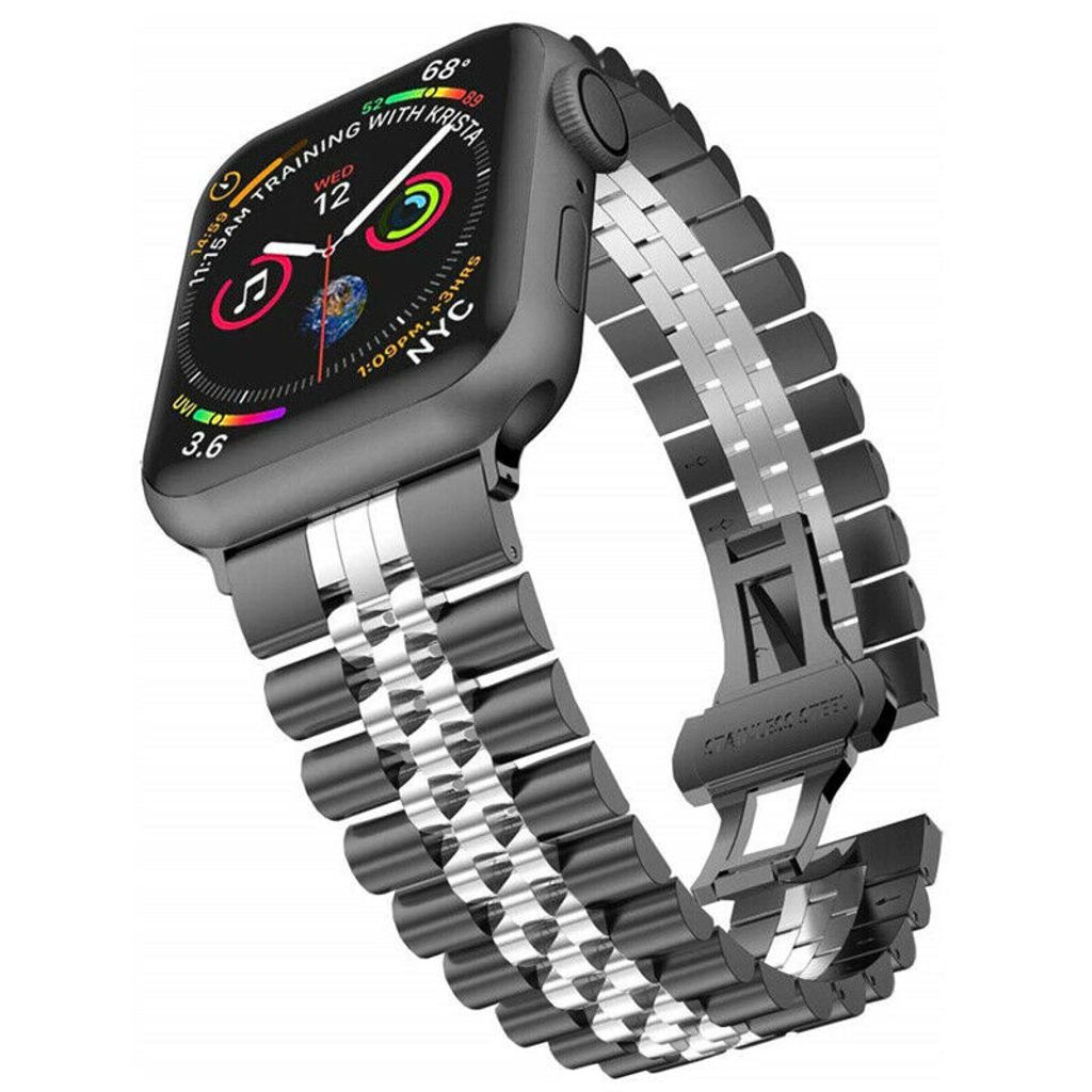 Strap-it Apple Watch 8 Jubilee Stahlband (Schwarz/Silber)