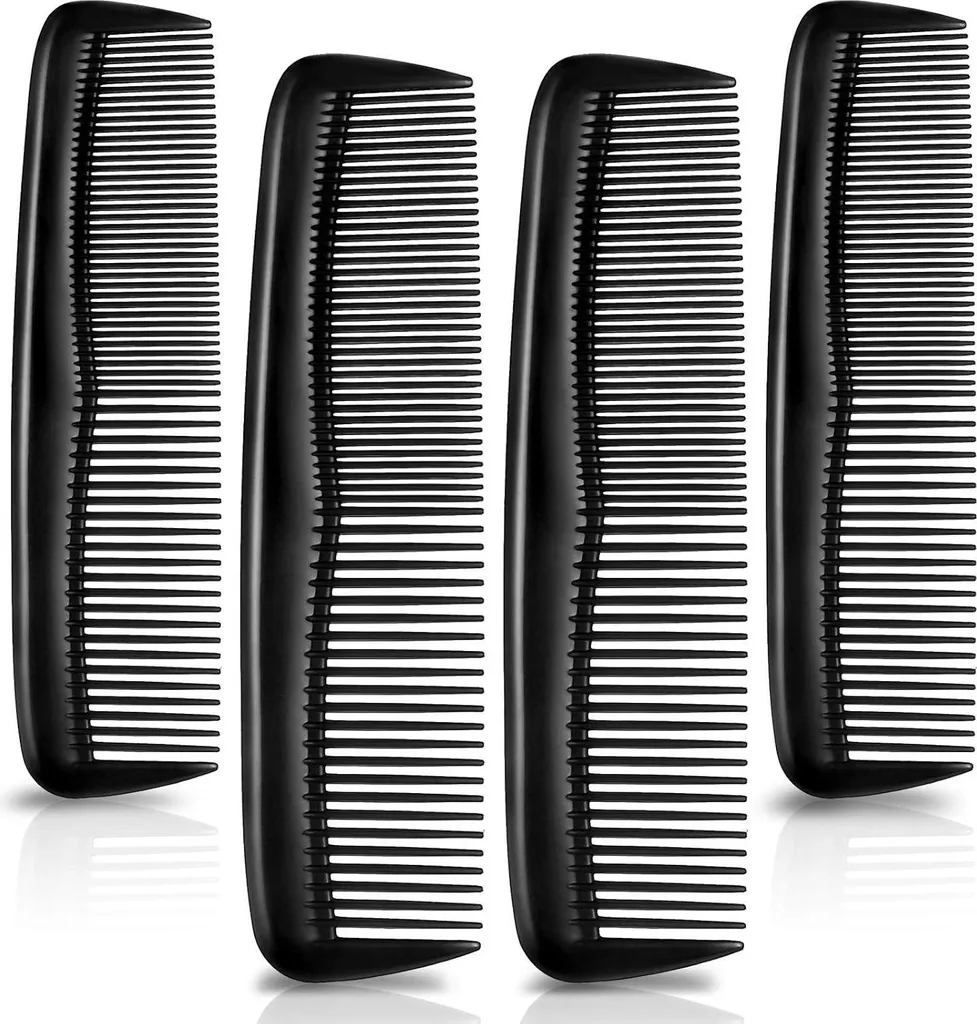 Peignes en plastique noir 18cm avec denture mixte fine et large lot de 4