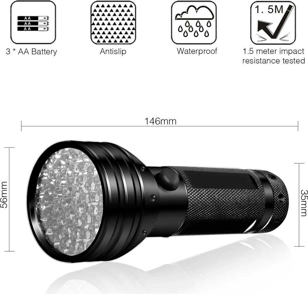 INF Torcia UV con 51 perline LED 395nm impermeabile - 3