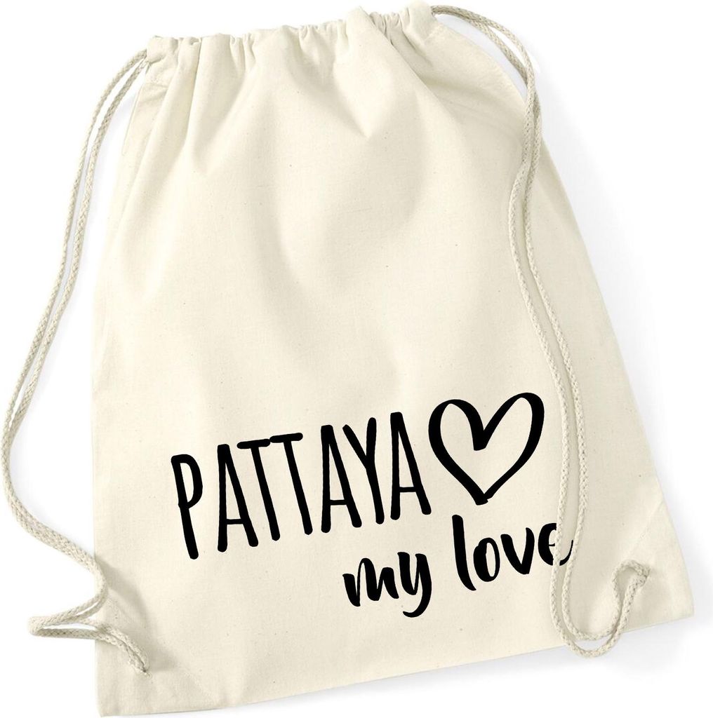 Huuraa Turnbeutel Pattaya my love 12 Liter Natural Baumwolle Rucksack Geschenkidee