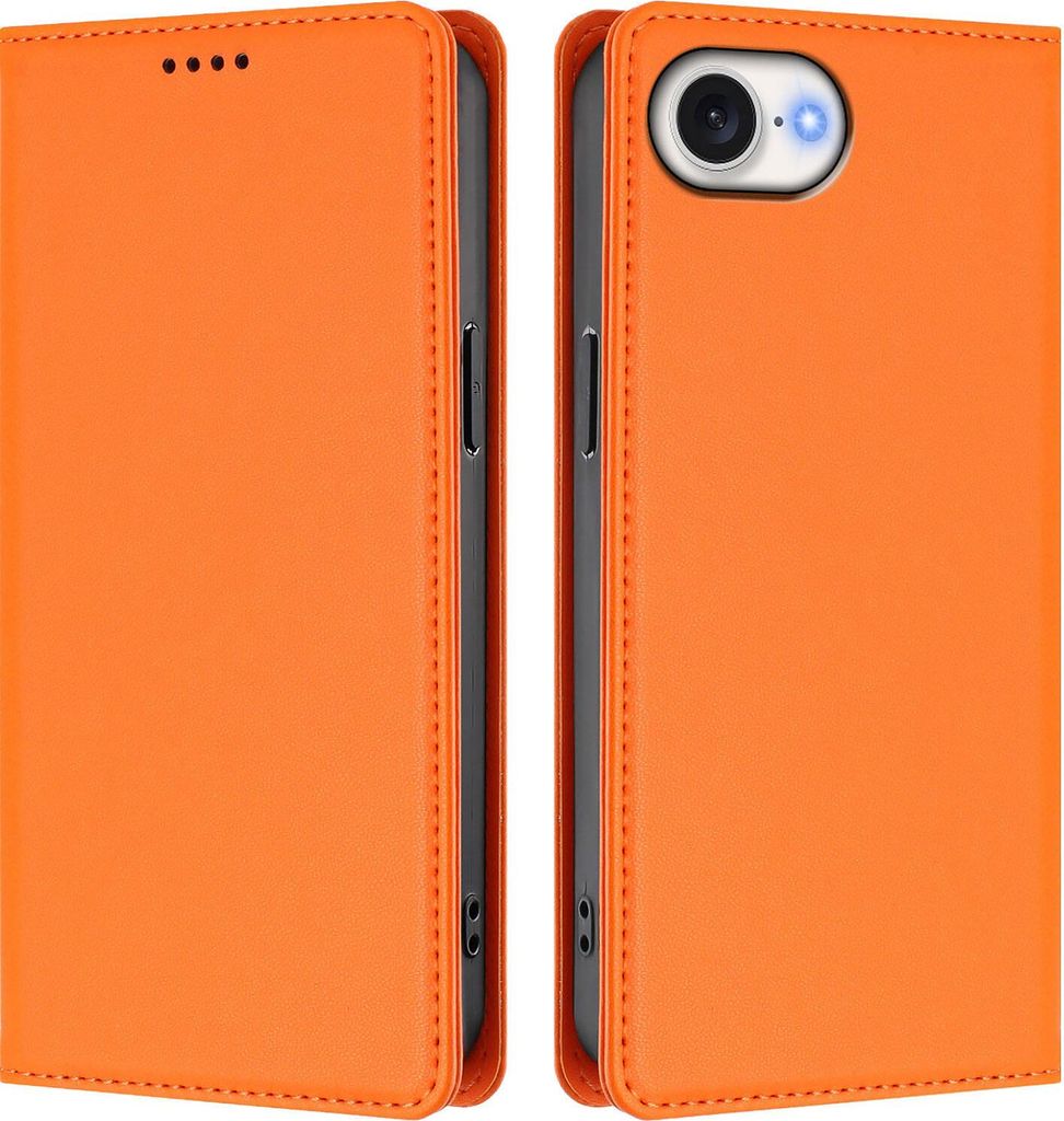 Handyhülle für iPhone 16e/iPhone 17e, Kunstleder Klapphülle Stoßfeste Magnetische Hülle mit Ständer Orange