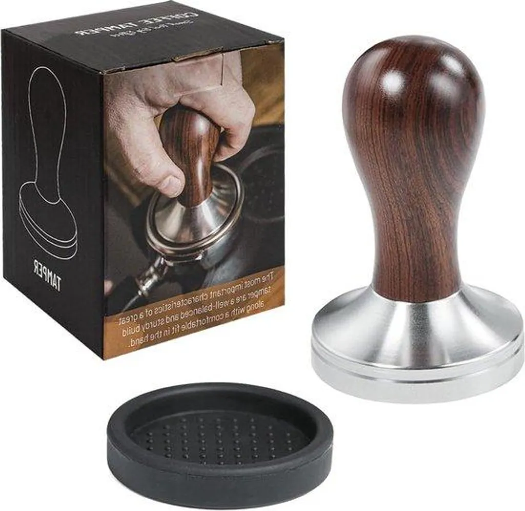Tasseur à café barista 58mm avec base inox et poignée bois ergonomique