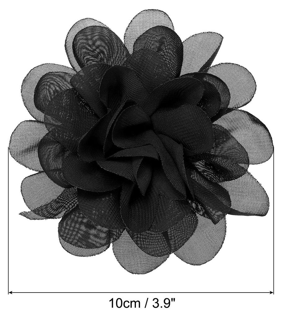 10Stk 3.9" Chiffon Blumen Netz Stoff Blumen N?hen Gewebe Ornamente Stirnband Verzierungen fš¹r Heimwerker Handwerk Hochzeit Dekor Schwarz