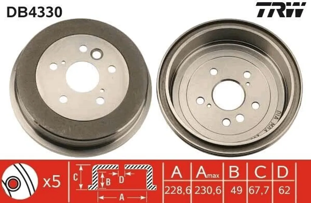TRW DB4330 Tambour de frein arrière OE 42431-44010 pour Picnic XM1