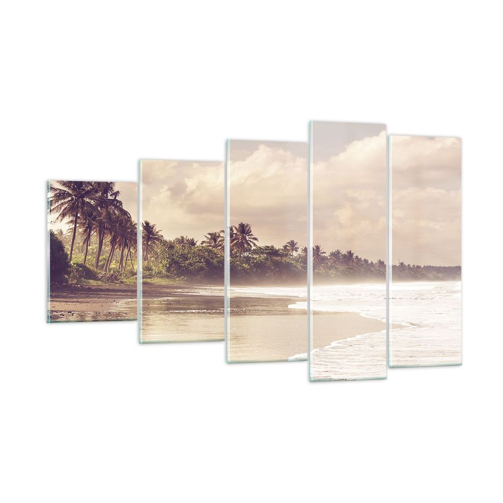 Bilder auf glas - 5 Teile - Palmen Strand Wasser - 100x60cm - Glasbilder - Wandbilder - Bilder - zum Aufhängen bereit - Wanddekoration aus Glas - ...