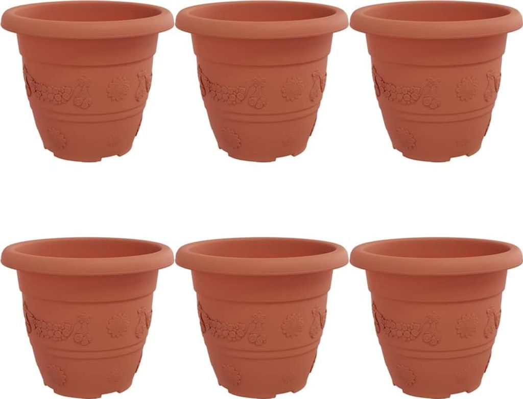 Runder Blumentopf 6 pcs Ziegelrot Ø 22 x 18 cm Kunststoff