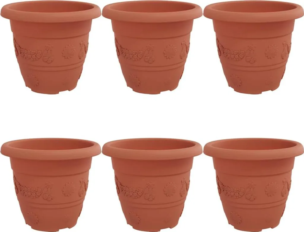Pots de fleurs ronds 22x18 cm en plastique coloris terre cuite, 6 pcs