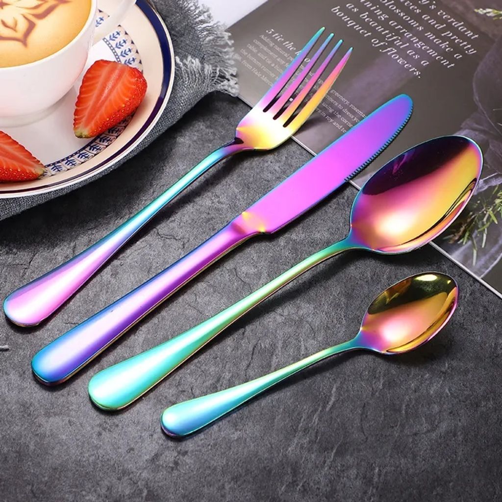 4 teiliges Besteckset in exklusiven schönen Farben buntes Besteck Bunt