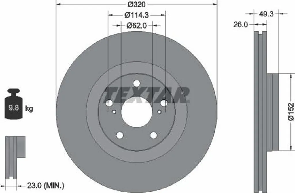 Disque de frein TEXTAR haute teneur en carbone pour Avensis 4351205090 OE