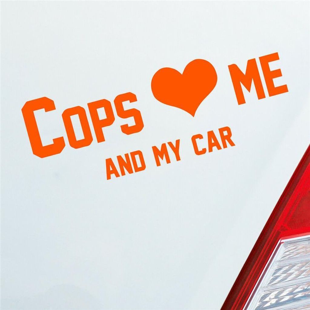 Auto Aufkleber Cops love me Tuning Polizei 10x36 cm Orange Sticker Heckscheibenaufkleber