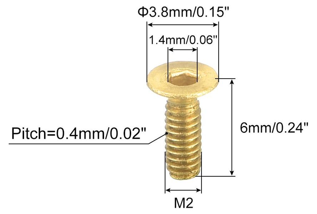 6 Stš¹ck Senkkopf-Innensechskantschrauben, M2-0,4 x 6mm Messing Senkkopfschrauben Innensechskant-Antrieb Befestigungsschrauben