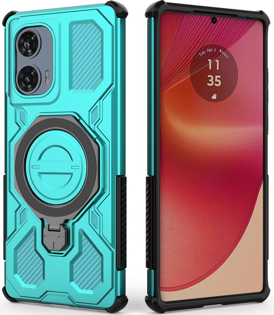 Robuste Handyhülle für Motorola Edge 50 Fusion mit Ringhalter Ständer Stoßfest, Magnetisch, Dual-Layer Schutz Türkis