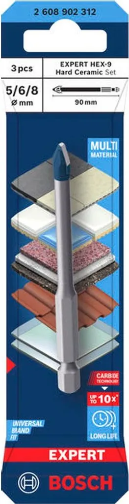 Percer Carrelage Dur sans Casser : Pack 3 Forets Bosch EXPERT HEX-9