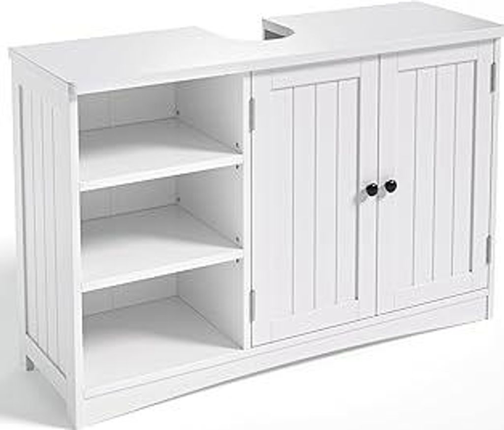 Bealife Waschbeckenunterschrank, Badezimmerschrank 90 x 30 x 60 cm, mit 2 Türen, 5 Fächern und höhenverstellbarem Einlegeboden in 3 Stufen, Magn...