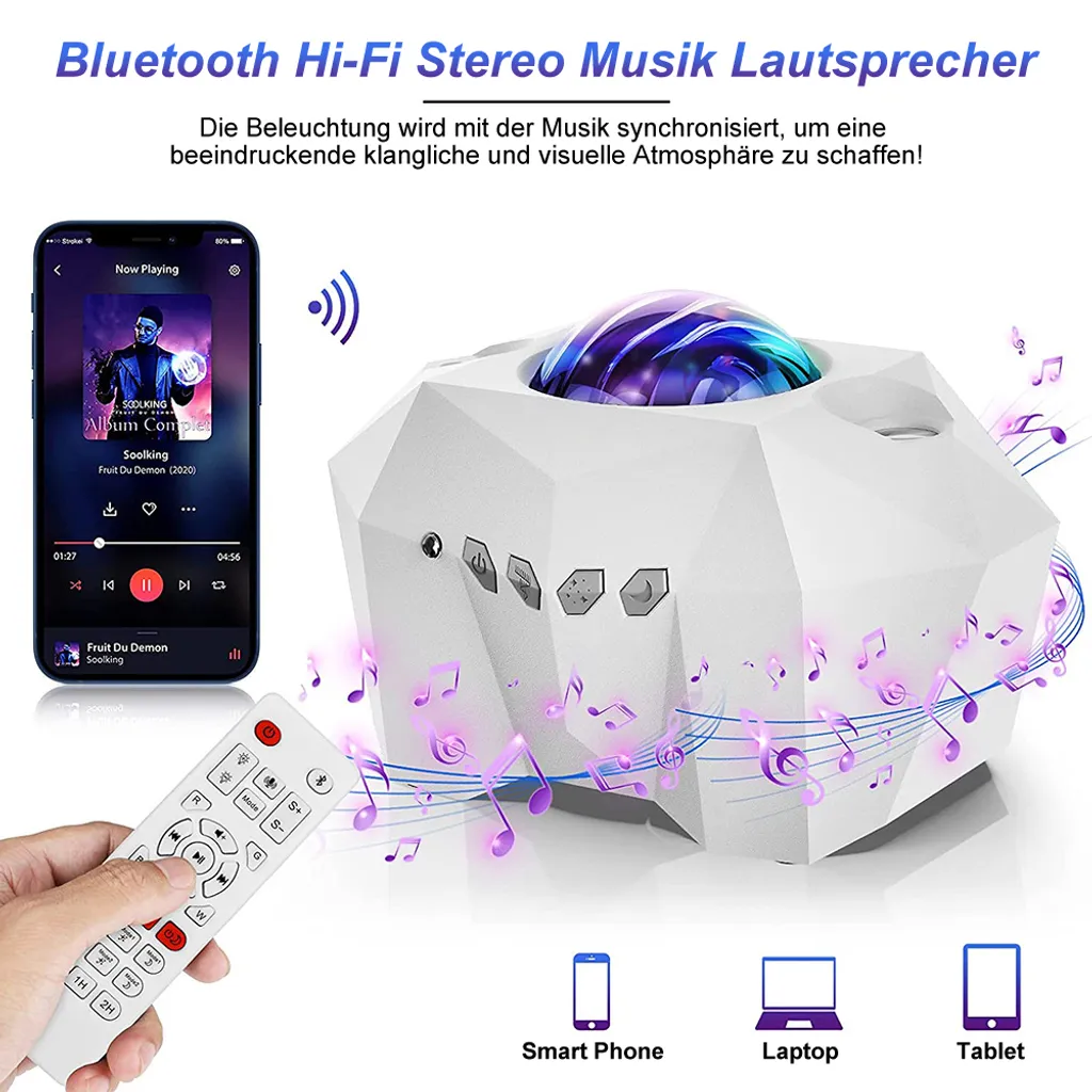Proiettore LED Cielo Stellato Aurora con Bluetooth e Telecomando Online - 4