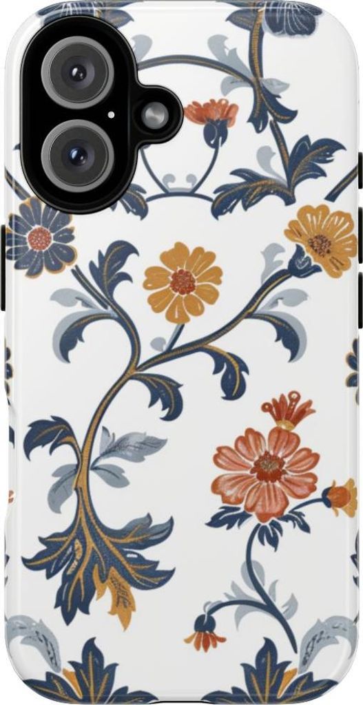 Retro-Blumenmuster in Blau und Orange – Hülle Kompatibel mit iPhone 16