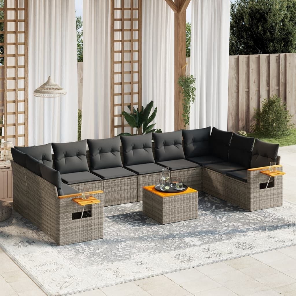 Maison Exclusive - 11-tlg. Garten-Sofagarnitur mit Kissen Grau Poly Rattan