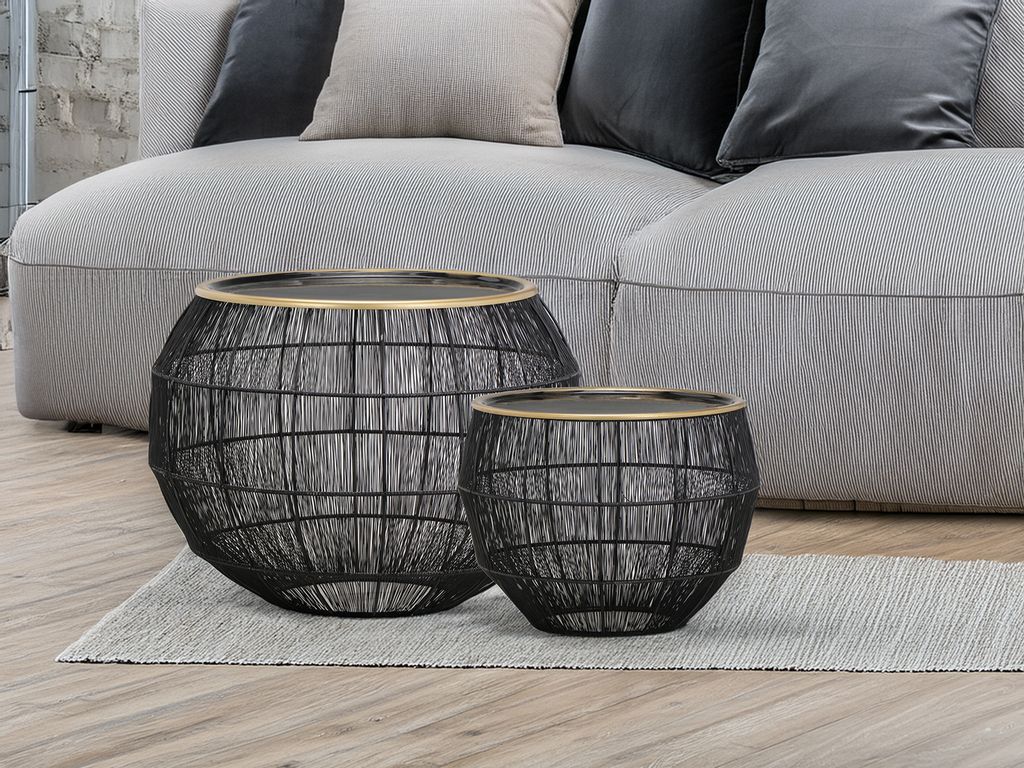 Couchtisch 2 teilig schwarz Beistelltisch für Sofas Wohnzimmertisch Korbtische