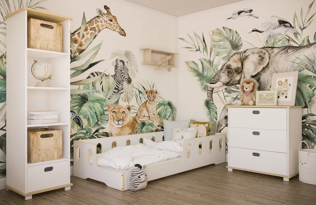 Lit d'adolescent 90x200 cm au ras du sol pour chambre d'enfant zen