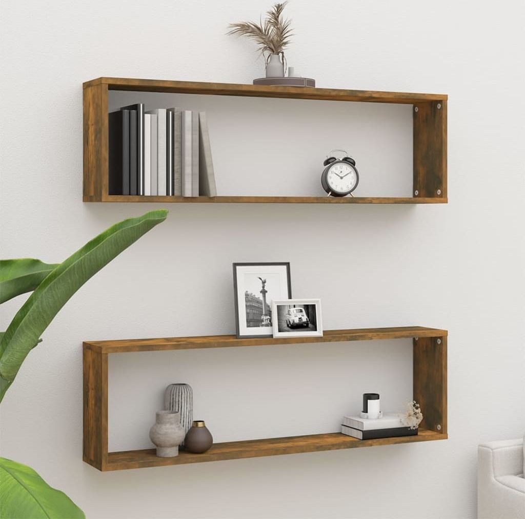 Möbel Wandregale 2 Stk. Räuchereiche 100x15x30 cm Holzwerkstoff - Wandregale 815906