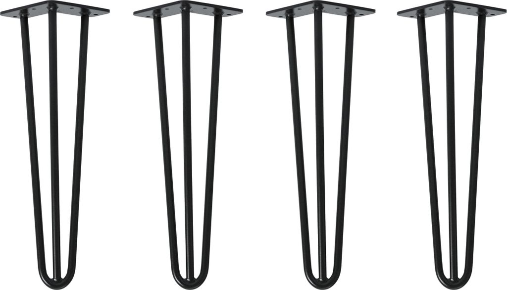 Natural Goods Berlin HAIRPIN Legs, Haarnadelbeine, Möbelfüße, Tischbeine, Schwarz, 40 cm, 3 Streben, 4 Stück
