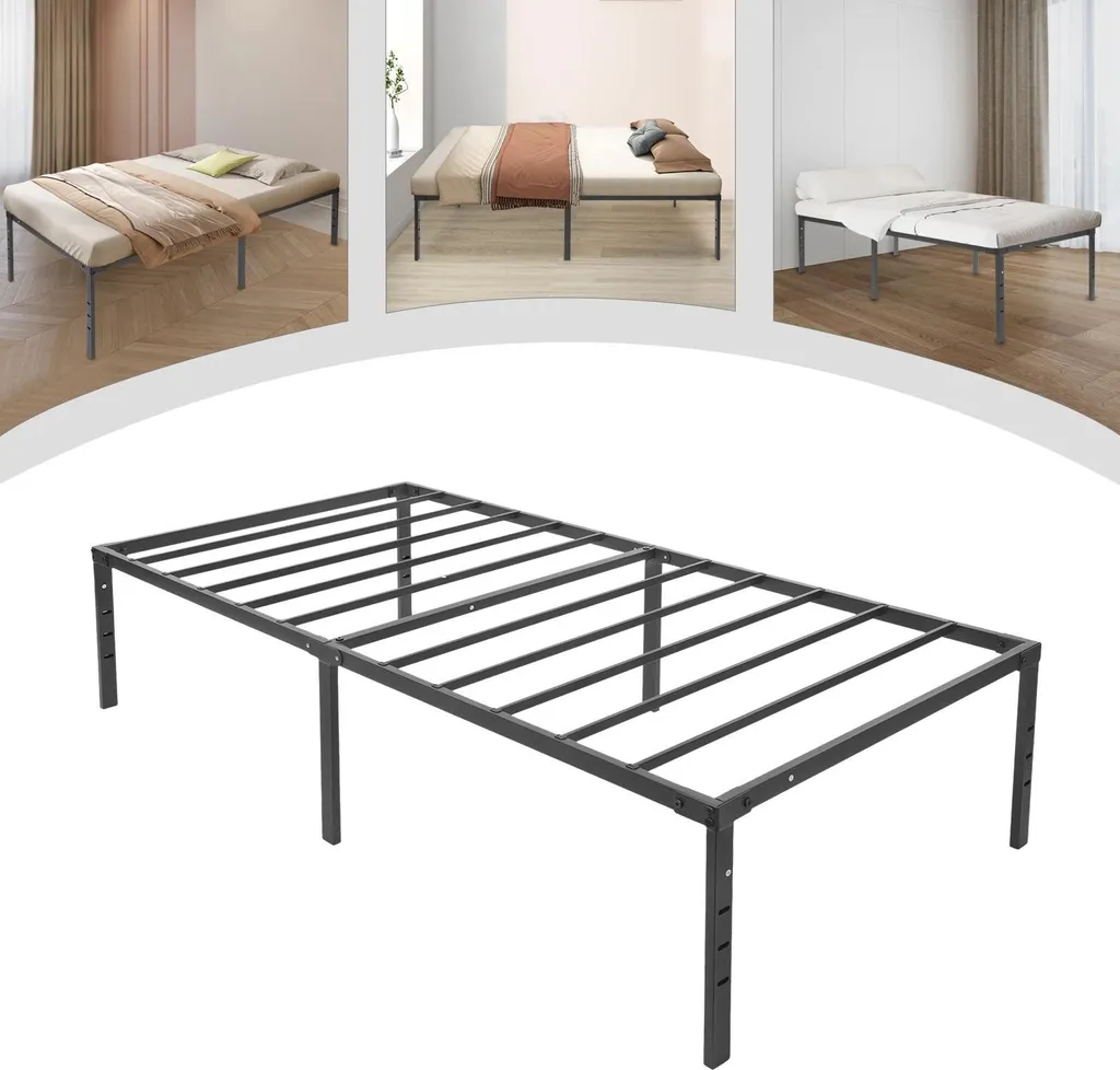 Cadre de lit métallique pliable 95x189cm sommier plateforme noir 46cm