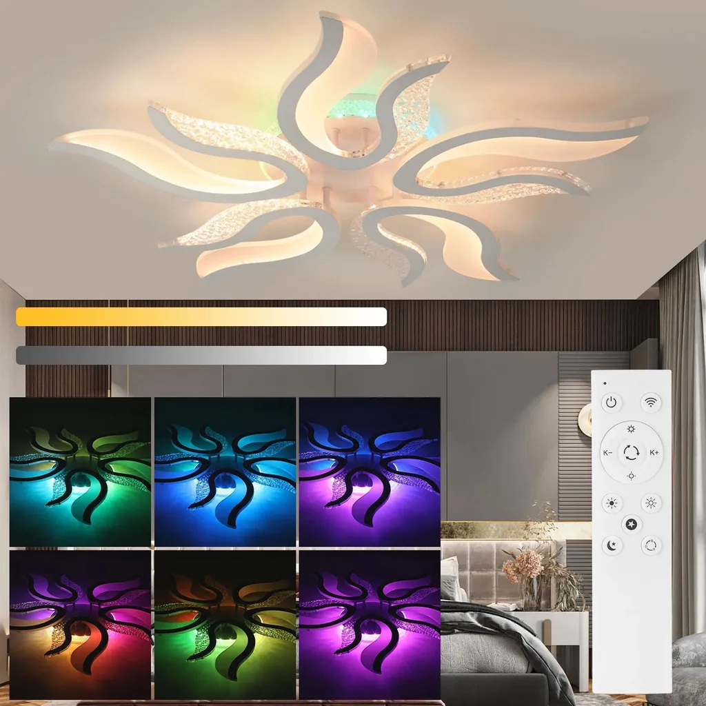Plafonnier LED RGB 56W - Luminaire Plafond Carré 87x87cm avec Télécommande