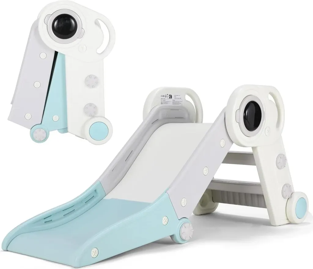 Toboggan enfant pliable intérieur avec marches sécurisées bleu ciel