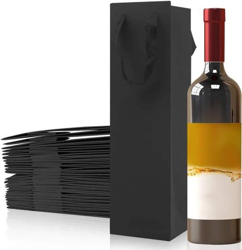Sac transport bouteille vin pour cadeaux et dîners papier noir chic
