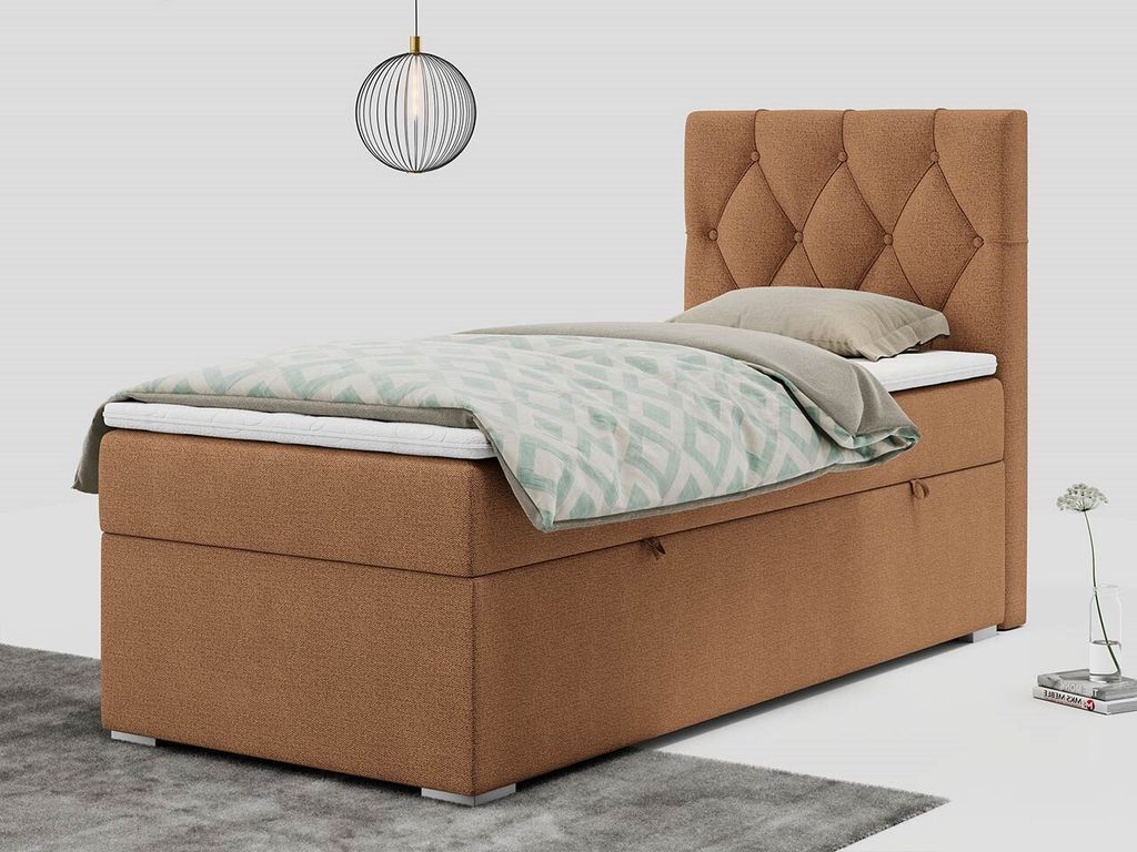 Einzelbett mit Bettkasten, jungenbetten 90 cm, Boxspringbett - ALDA - 90x200cm - rechts - Orange - H3