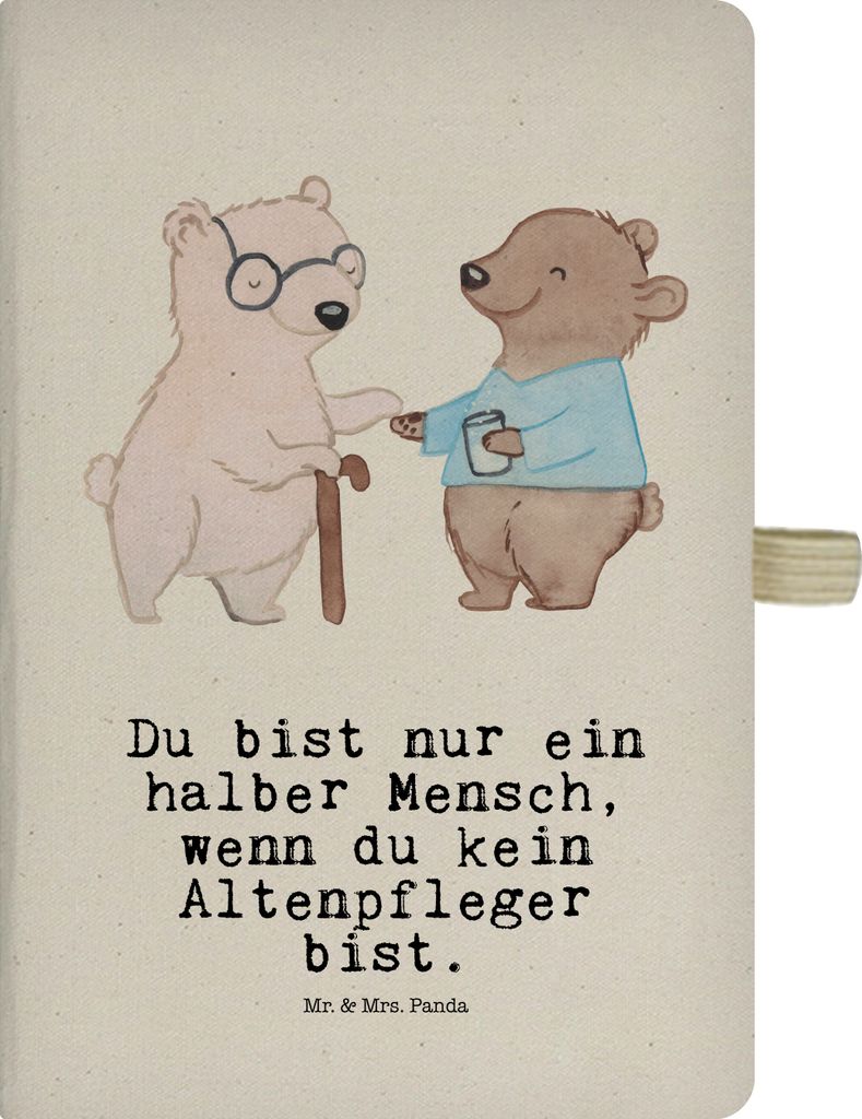 Mr. & Mrs. Panda notizbuch Altenpfleger Herz - Transparent - Geschenk, Tagebuch, Beruf, Lustig, Witzig, Kladde, Spruch, A5, Adressbuch, Journal