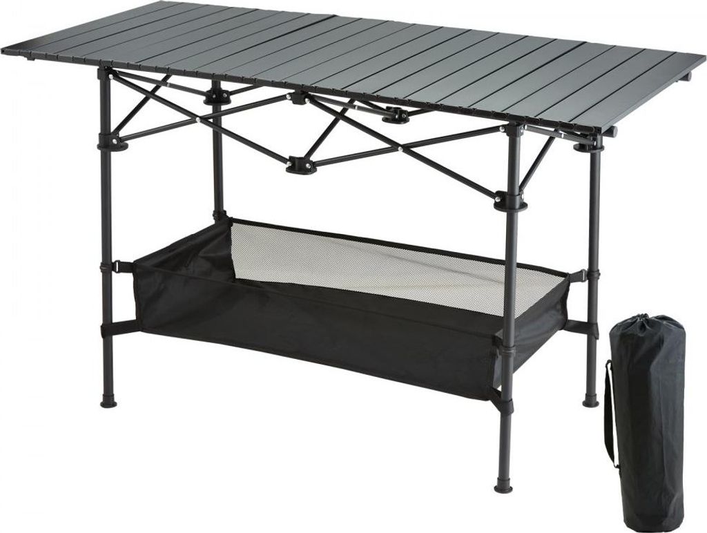Aluminium Klapptisch 120x70cm faltbar Campingtisch mit Aufbewahrungsnetz für Picknick Grillen Garten Balkon Camping