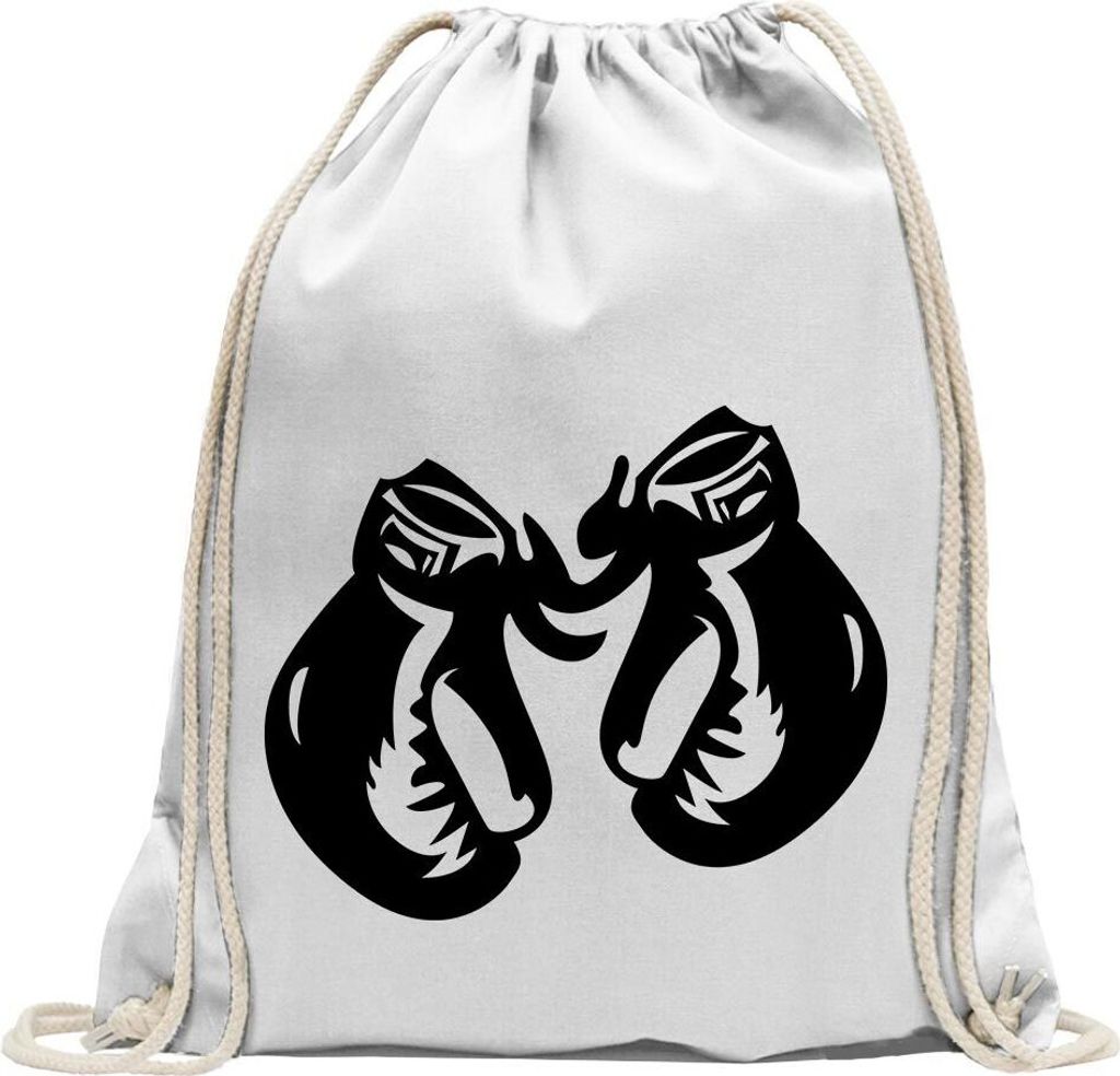 Kiwistar - Turnbeutel - weiss - Boxhandschuhe - Fun Rucksack Sport Beutel Gymsack Baumwolle mit Ziehgurt