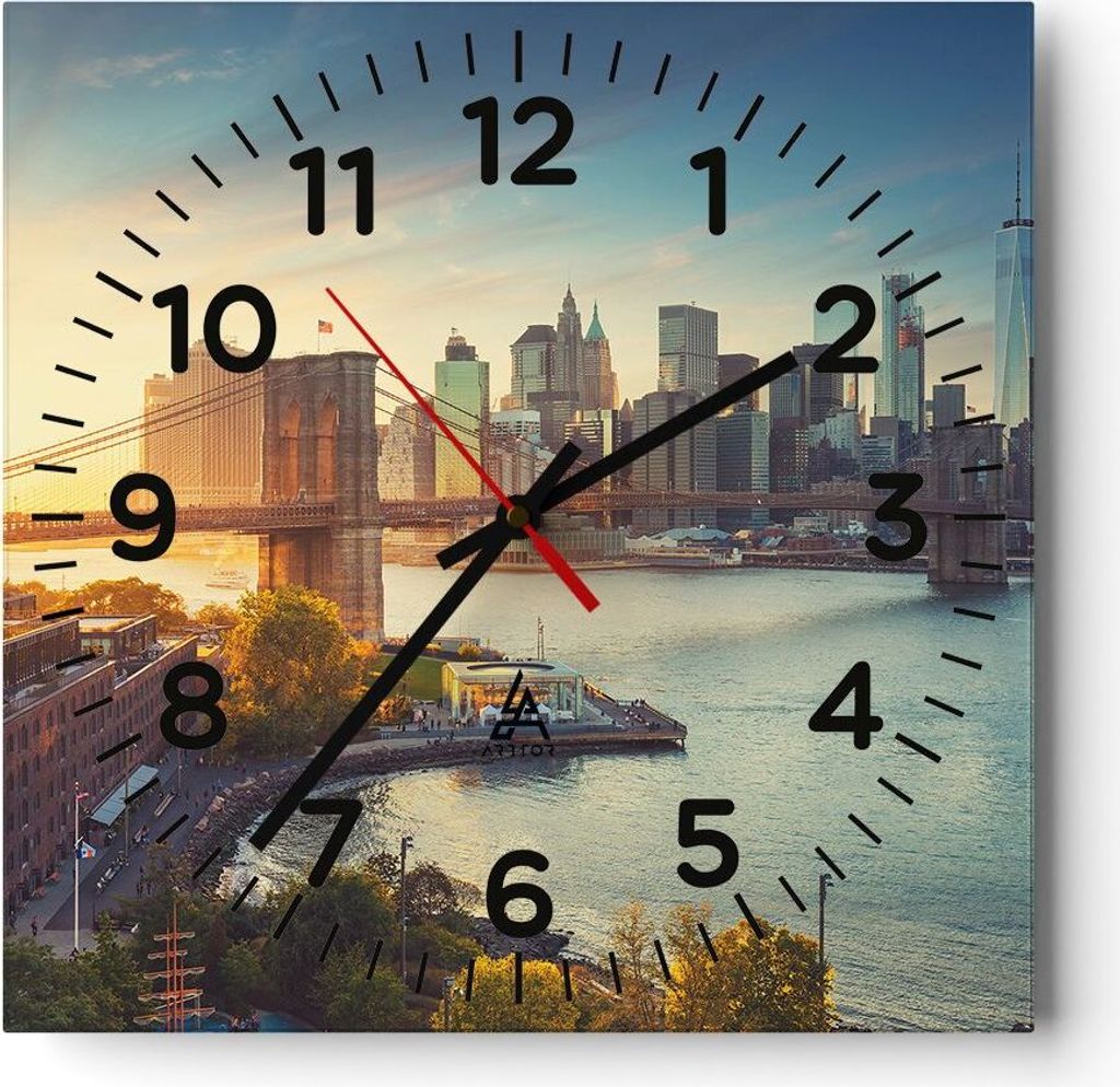 Wanduhr - Quadrat - Glasuhr - New York Brücke - 30x30cm - Schleichendes Uhrwerk - Lautlos - zum Aufhängen bereit - Dekoration Modern - Wanddekora...