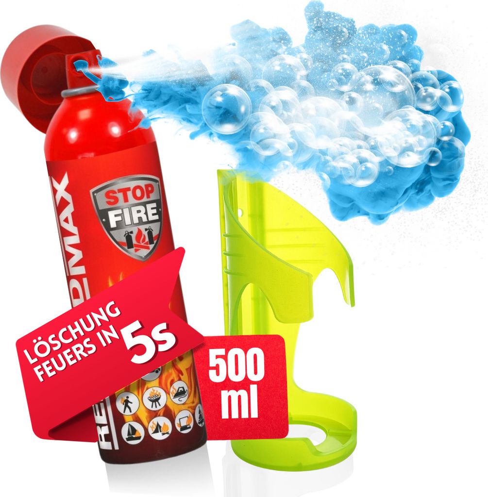notlok Safety Work - 500ml Feuerlöschspray + Halterung | Klein Feuerlöscher Haushalt Küche Auto | Feuerlöscher Schaum Feuer A B E F | Fettbrand...
